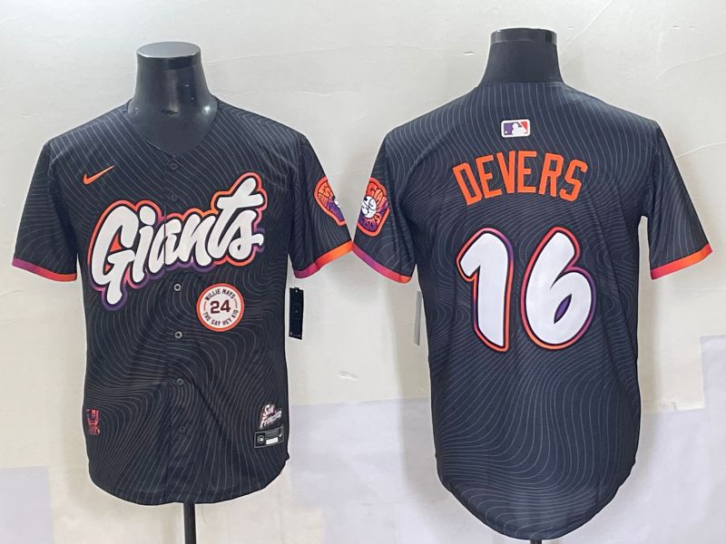 Men 2025 San Francisco Giants 16 Devers Black Joint Name Nike MLB Jersey style 10